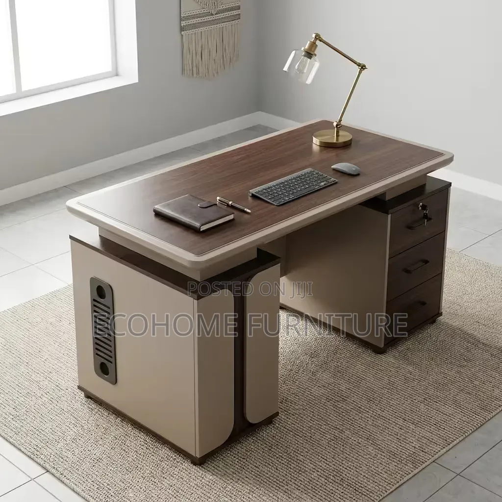 1.4m Office Desk Executive Modern White Wood With Storage