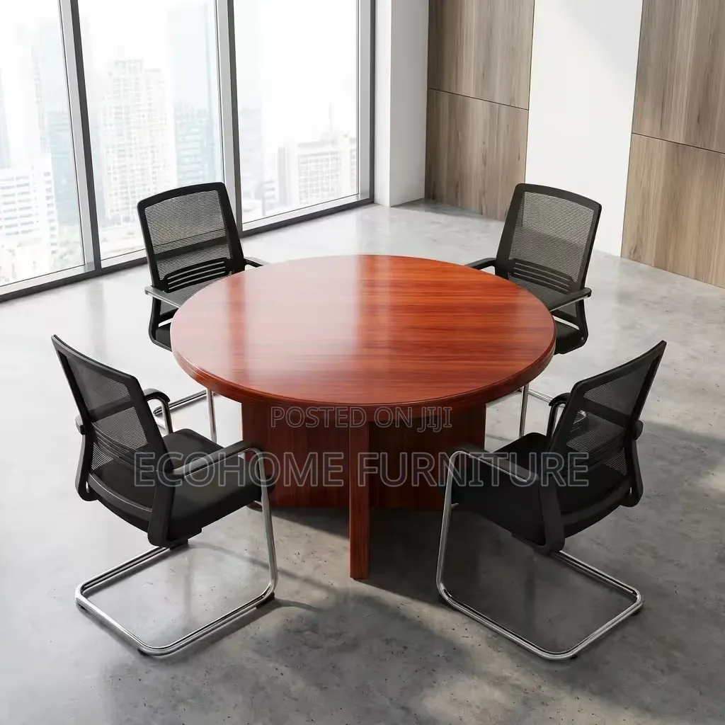 Boardroom Table Round Wooden 4 Seater With Office Chairs