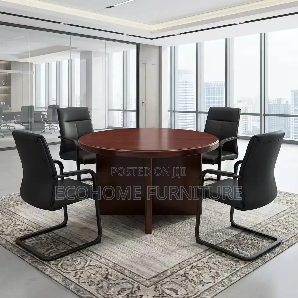 Boardroom Table Round Wooden 4 Seater With Office Chairs