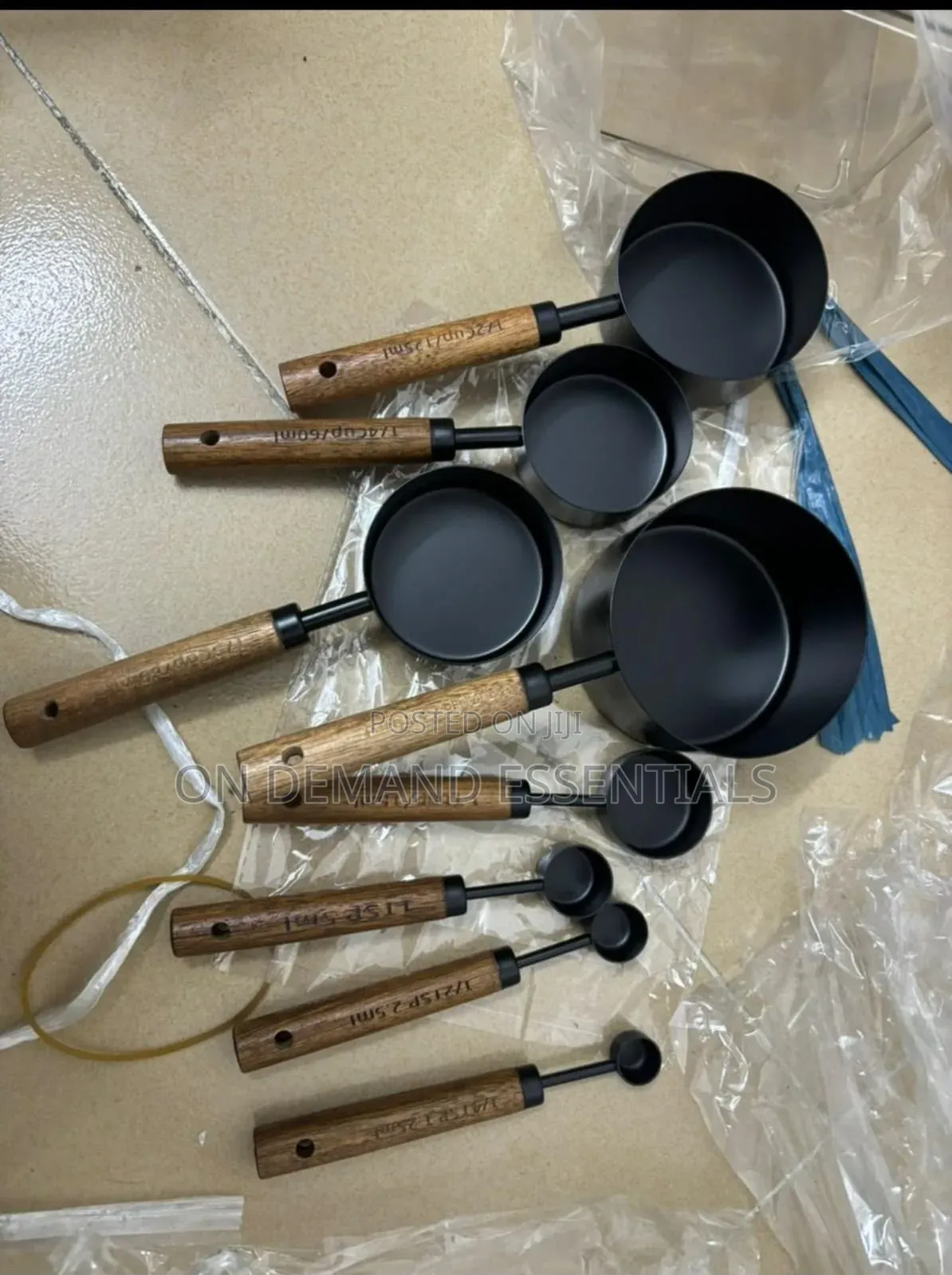 8pc Stainless Steel Measuring Cups Spoons With Fragrant Wood Handles