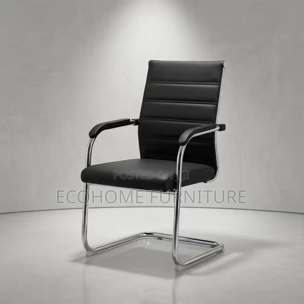 Visitor Chair | Black Leather Office Guest Chair