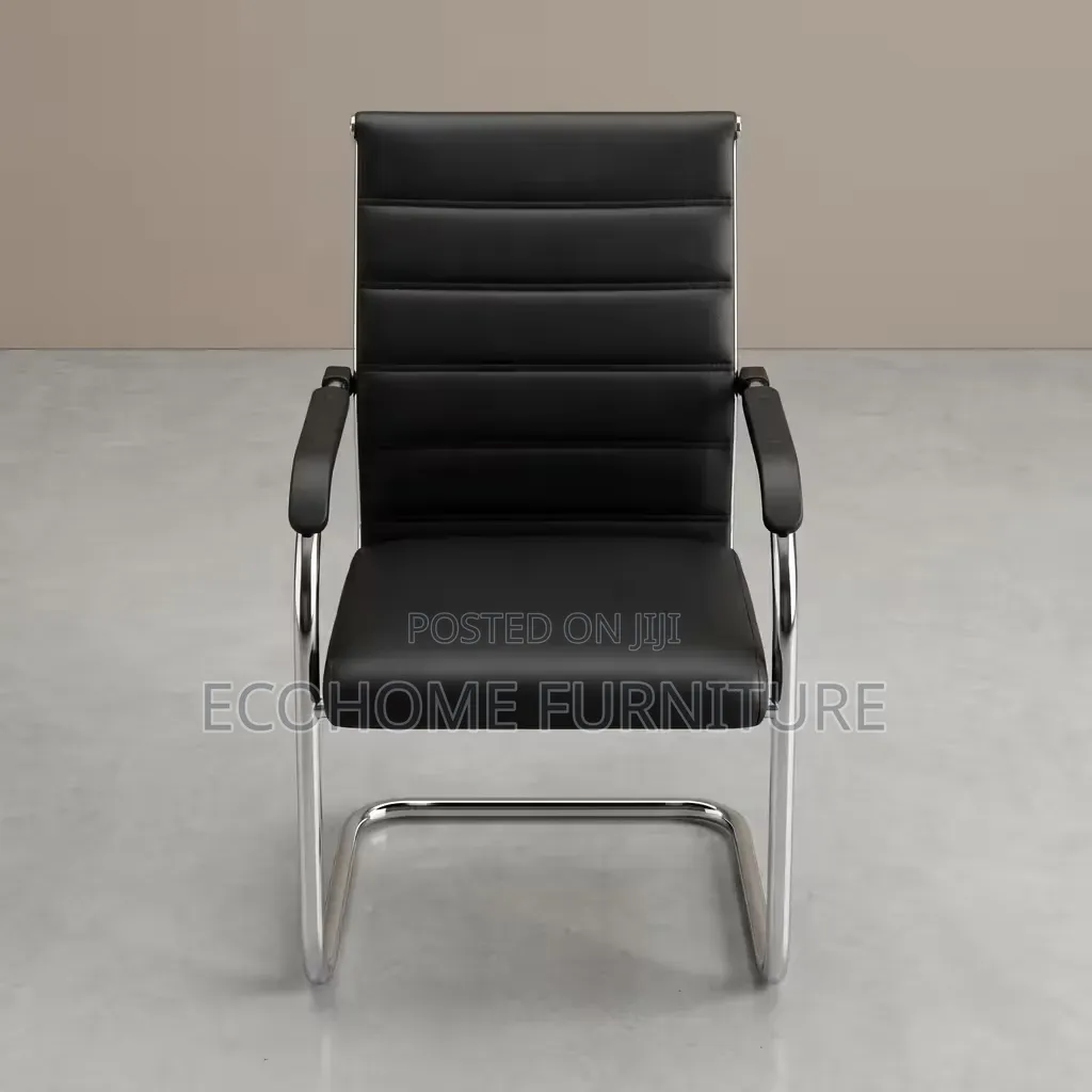 Visitor Chair | Black Leather Office Guest Chair