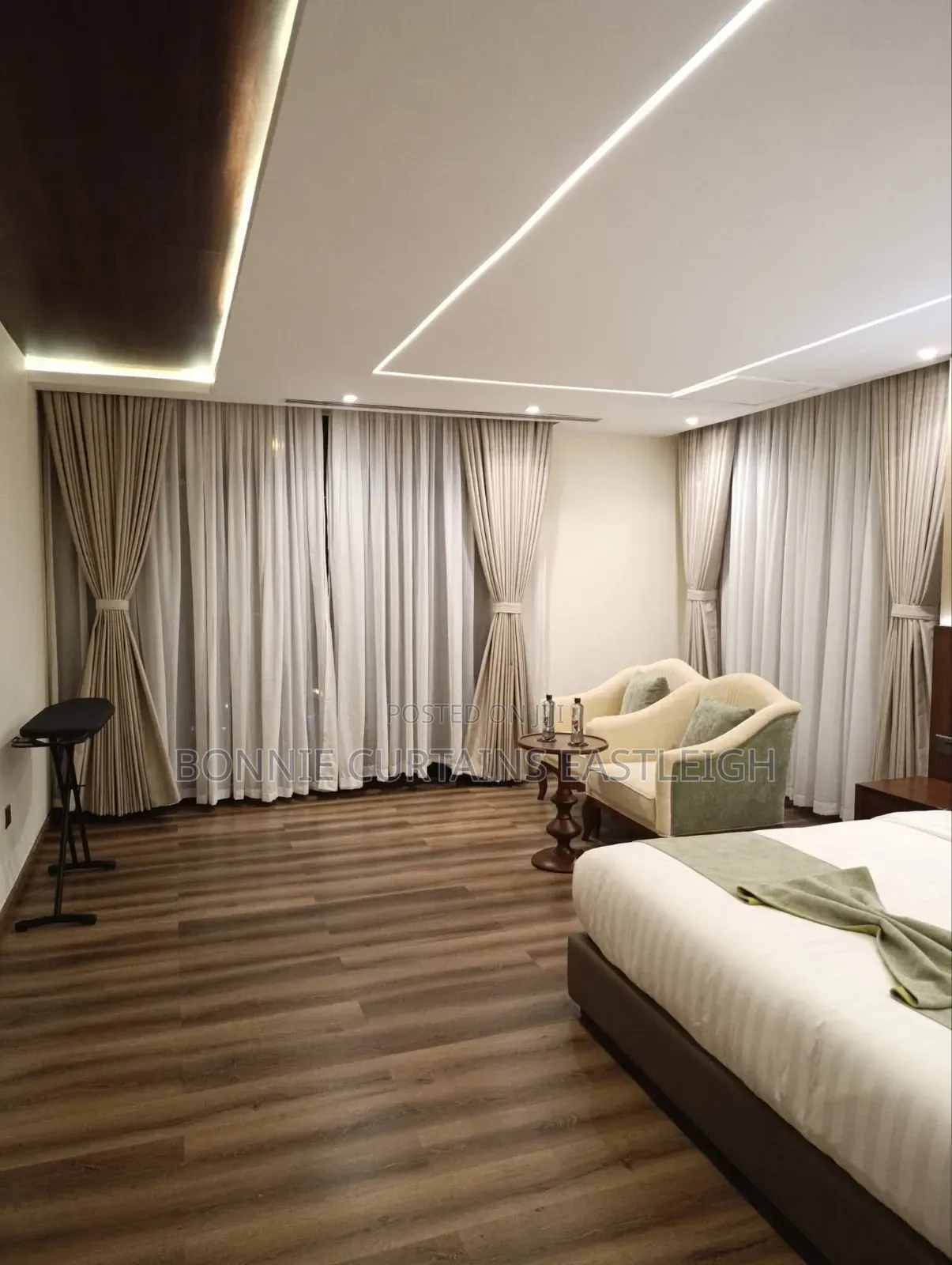 Grey/ Gold Curtains With Rings and White Sheers