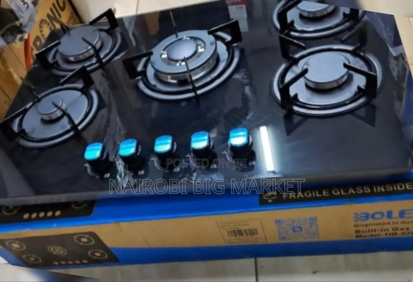Bolesi 5 Burner Full Gas Tampered Glass Cooker