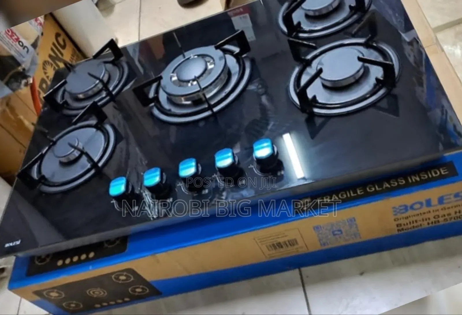 Bolesi 5 Burner Full Gas Tampered Glass Cooker