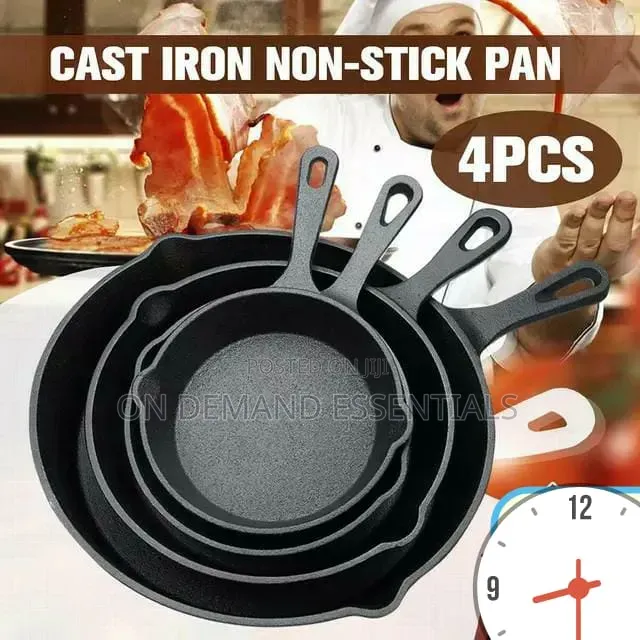 4Pcs Set Cast Iron Frying Pan Cooking Skillet Egg Steak Fry Pan