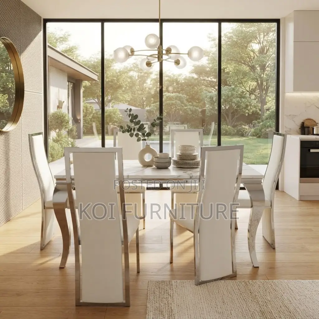 Dining Set; Six Seaters Golden Marble Dining Set