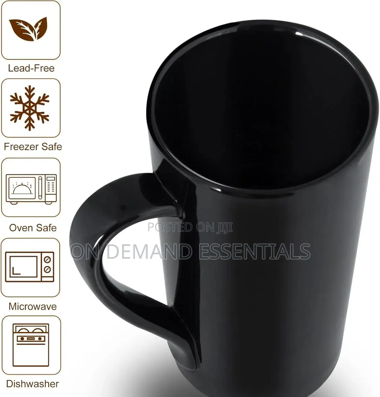 Black Long Ceramic Mugs 500ml Available