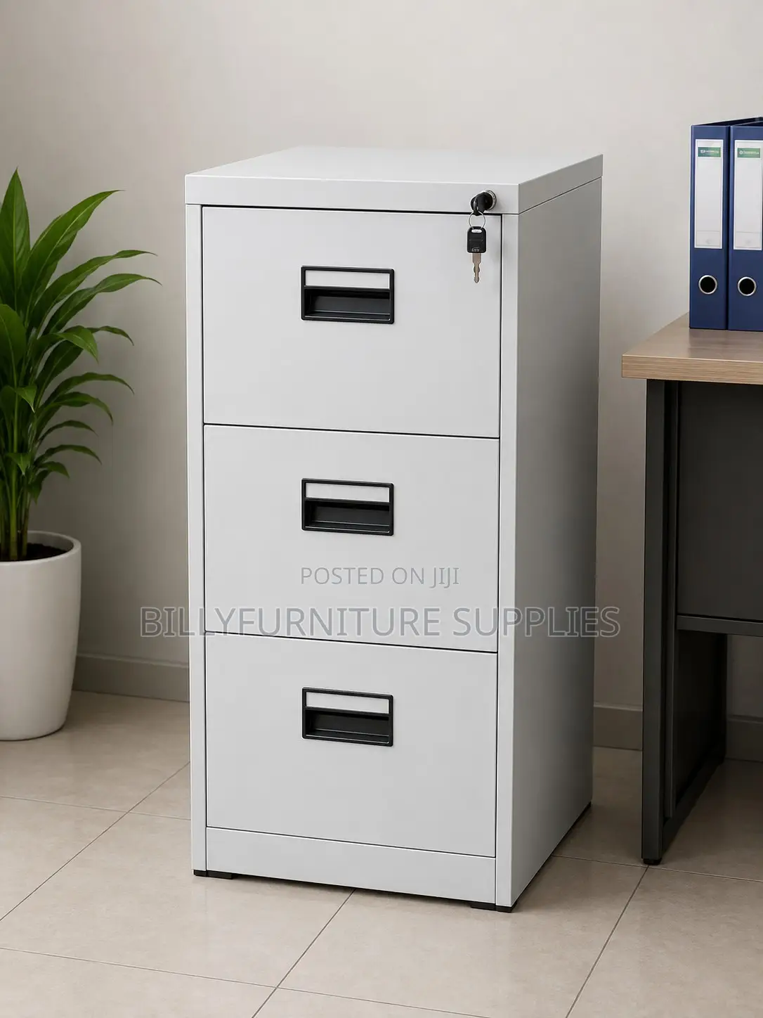 Sleek 3-Drawer Steel Filing Cabinet | Lockable Vertical Office Storage