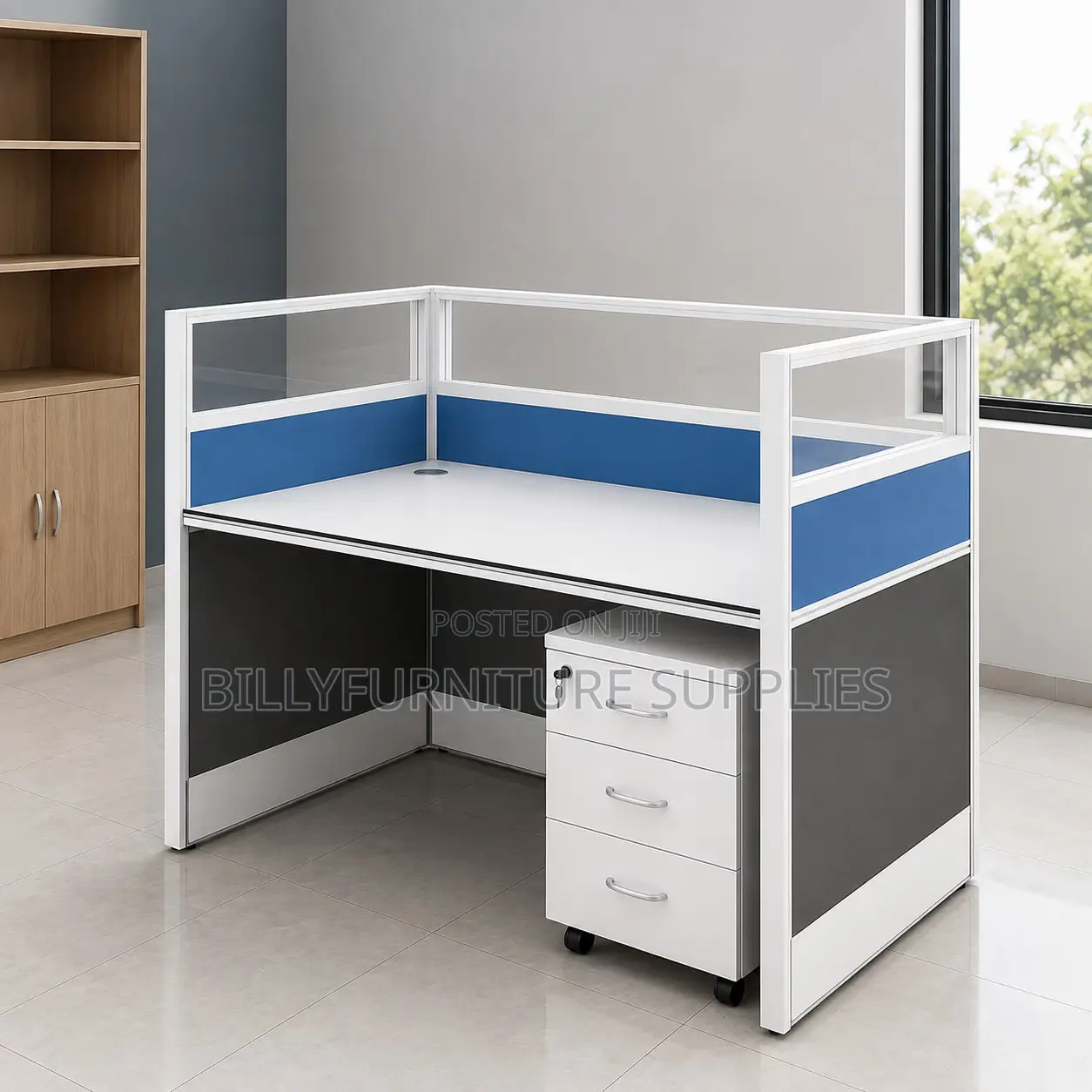 Modern 1-Person Office Workstation | Blue Partition Desk