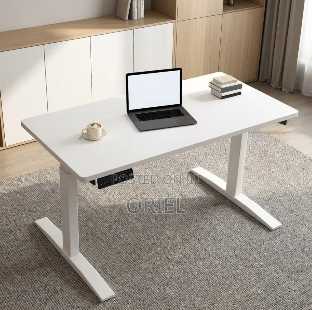Office Desk : Electric Height Adjustable 120CM White Table