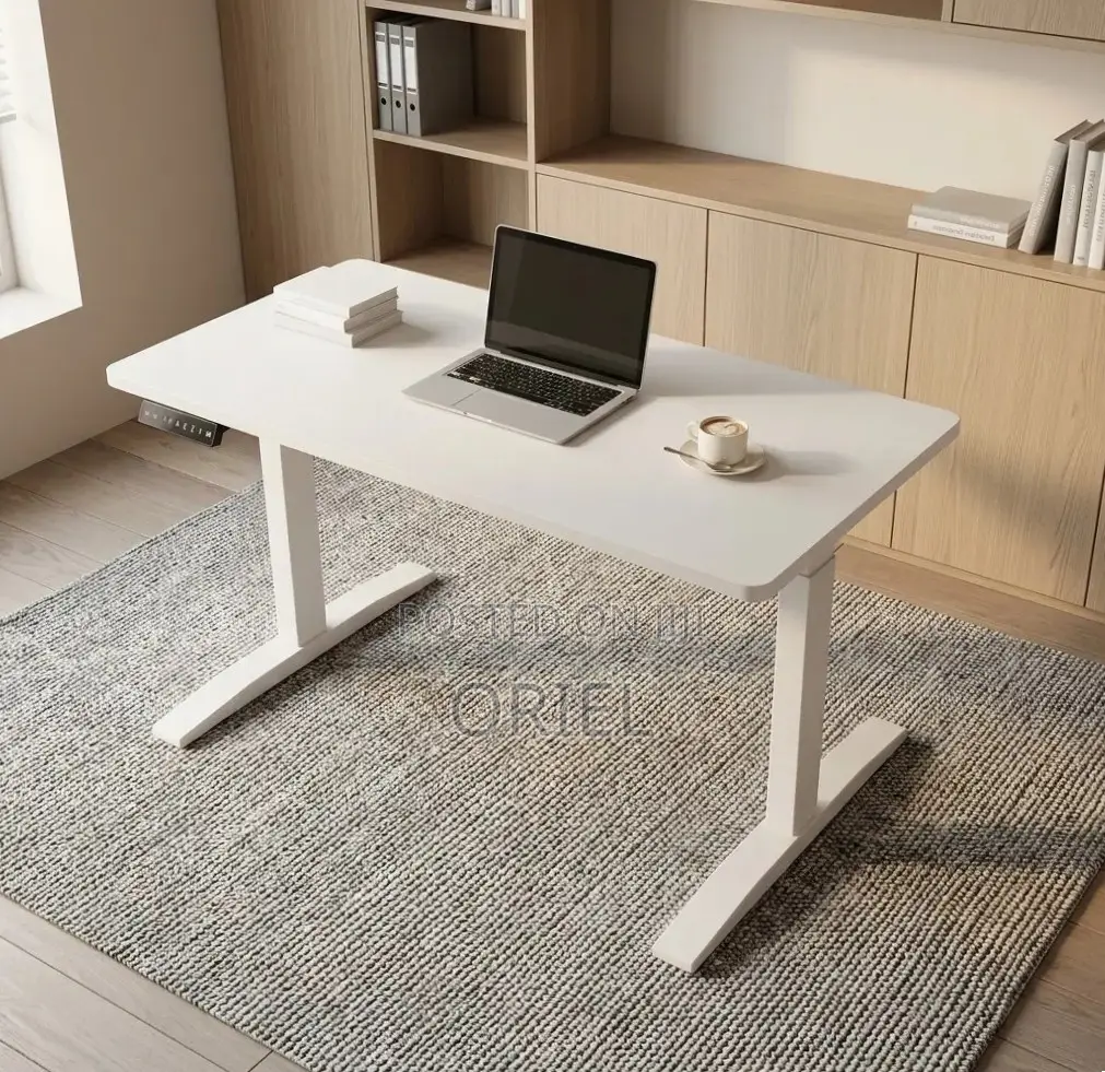 Office Desk : Electric Height Adjustable 120CM White Table