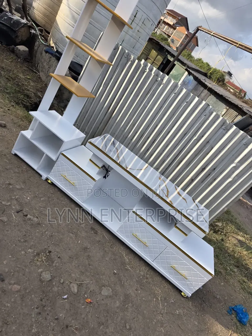 TV Stand With LED Lights With Inbuilt Flower Decor Stand