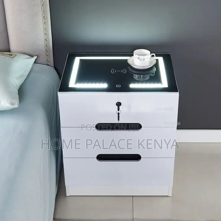 Bedside Cabinet; Contemporary LED Nightstand With Storage Cabinet