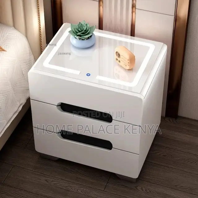 Bedside Cabinet; Contemporary LED Nightstand With Storage Cabinet