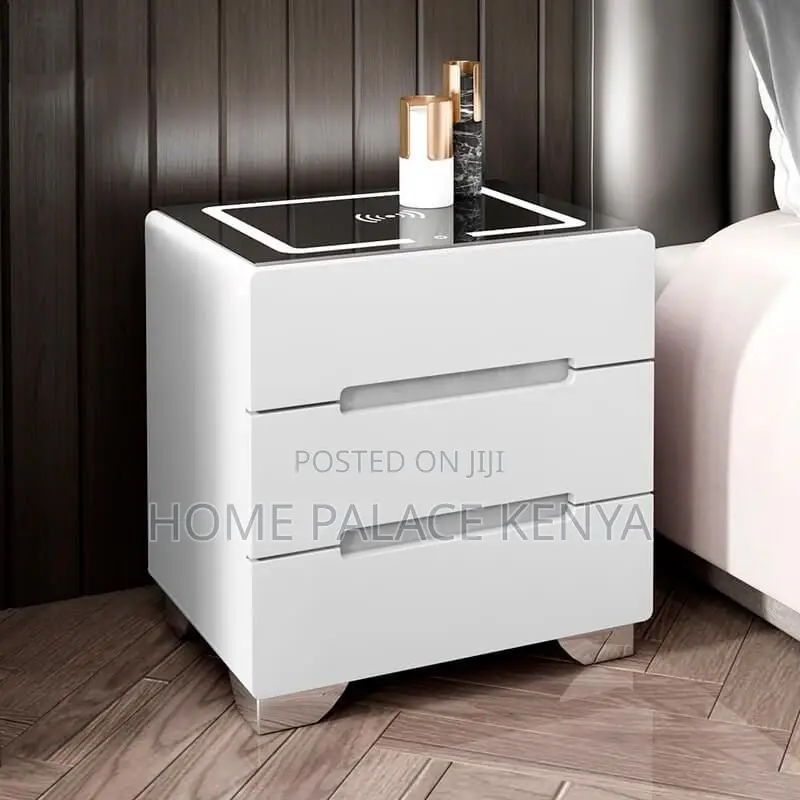 Bedside Cabinet; Contemporary LED Nightstand With Storage Cabinet