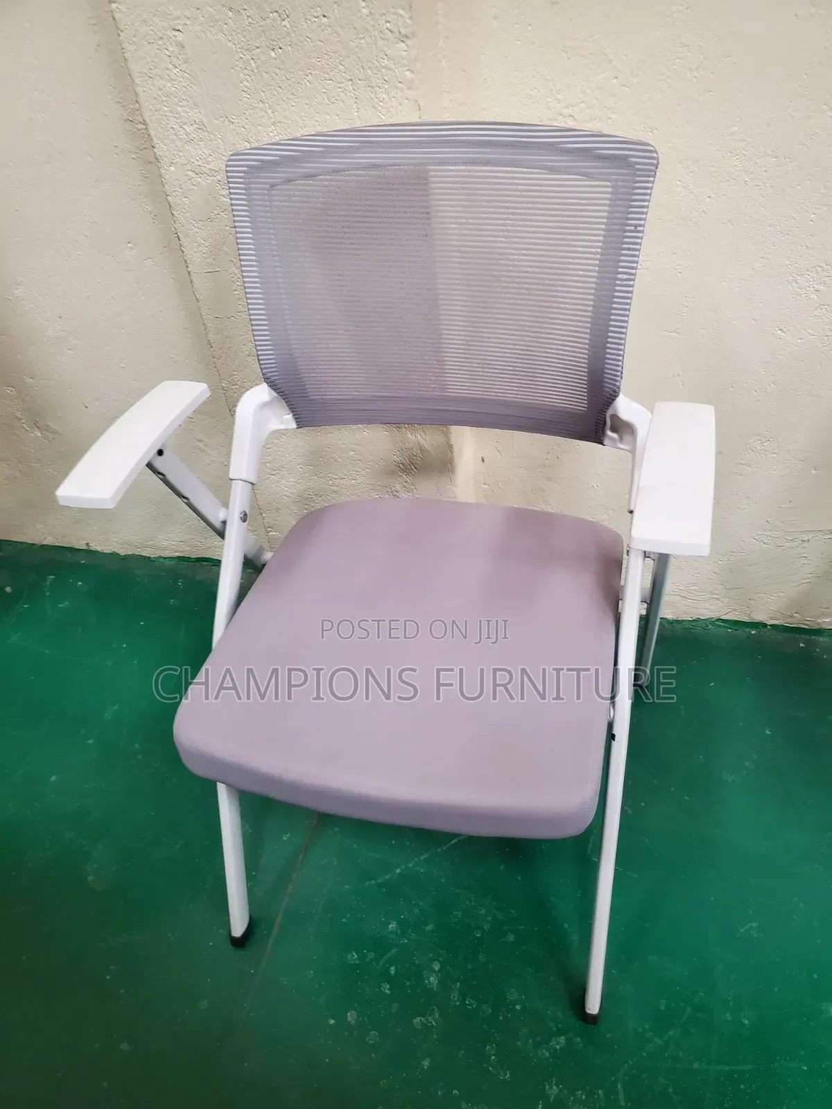 Grey and White Mesh Visitors Chair