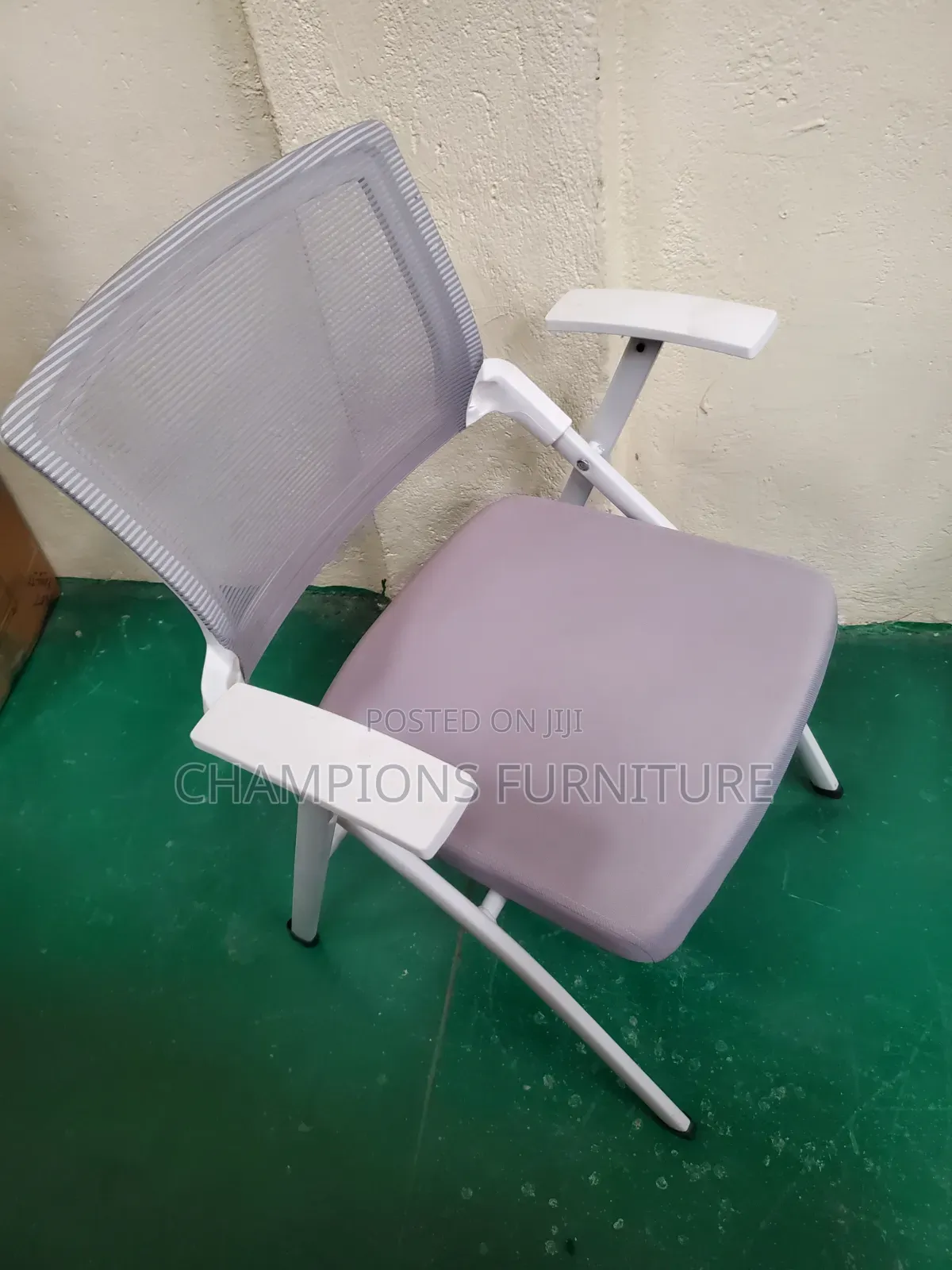 Grey and White Mesh Visitors Chair