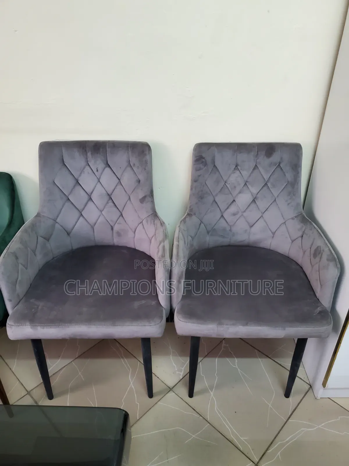 Diamond Tufted Grey Velvet Accent Chair