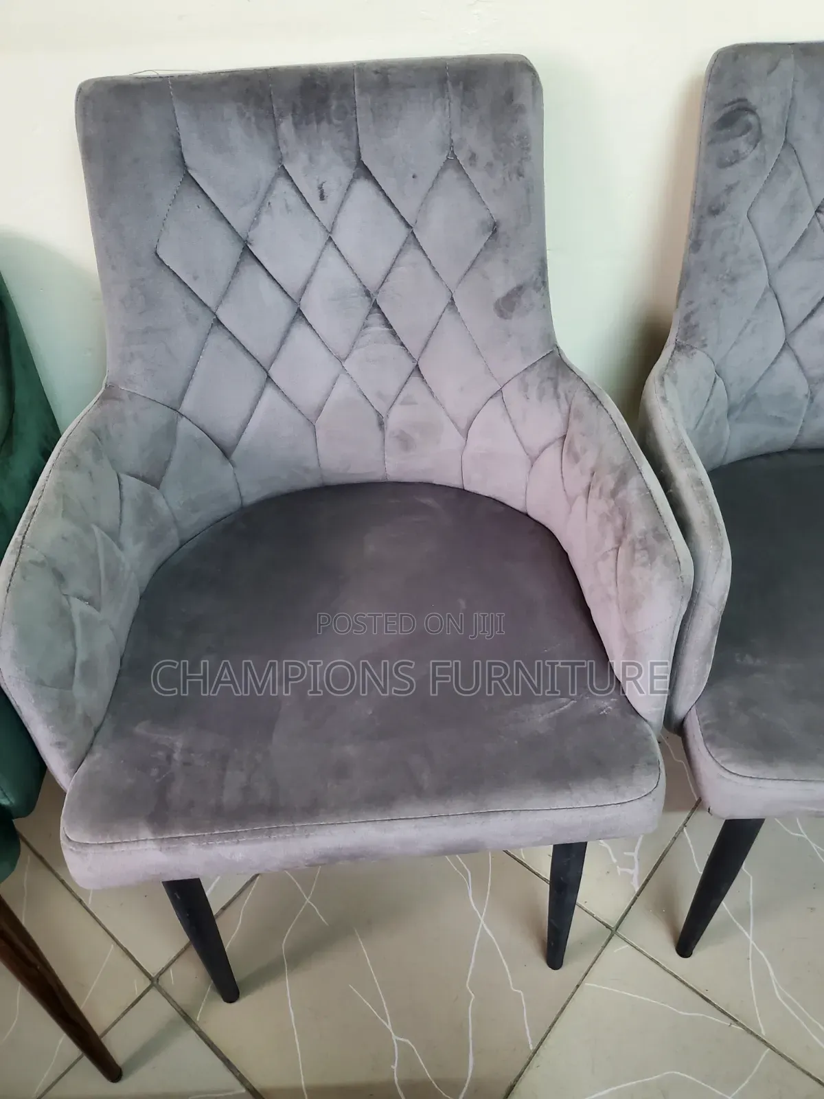 Diamond Tufted Grey Velvet Accent Chair