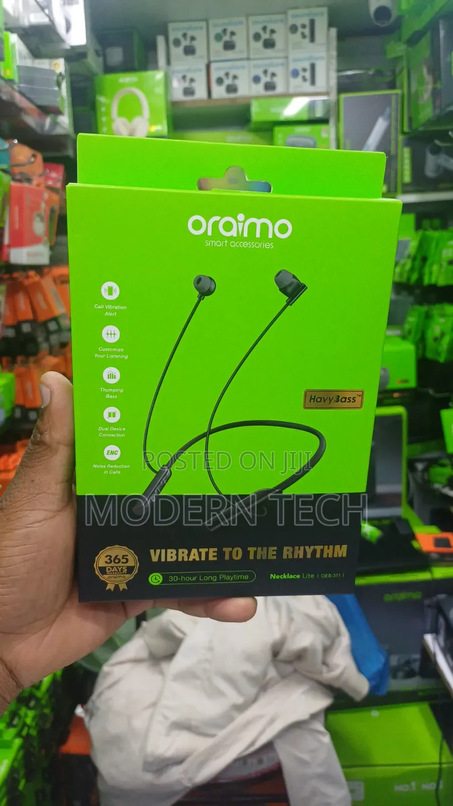 Oraimo Necklace Lite OEB 311 30HRS Call Vibration Wireless Headphones