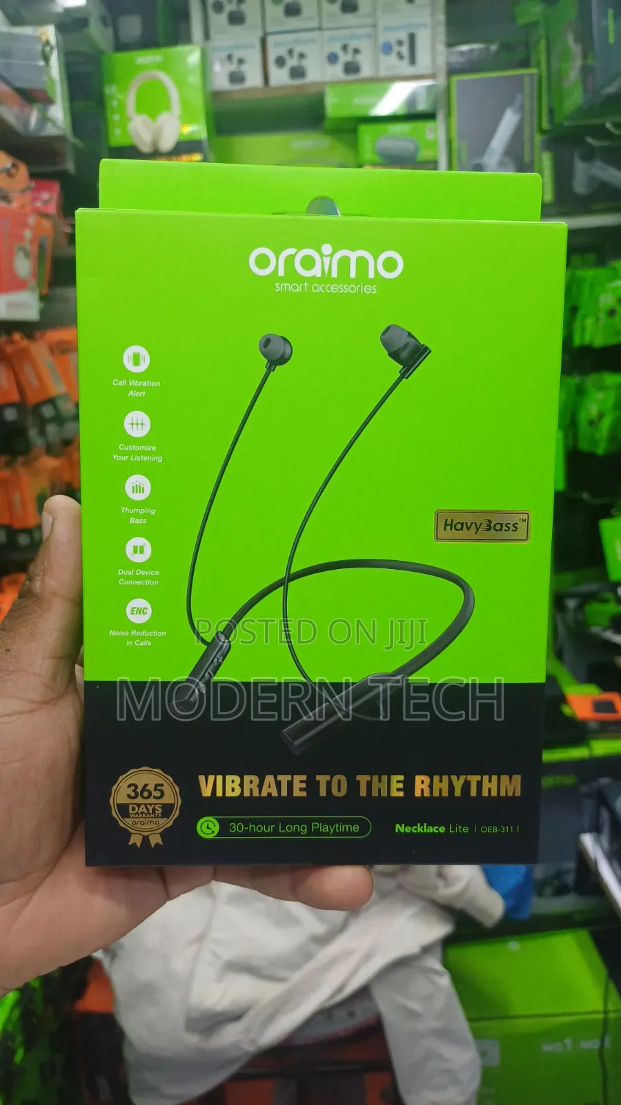 Oraimo Necklace Lite OEB 311 30HRS Call Vibration Wireless Headphones