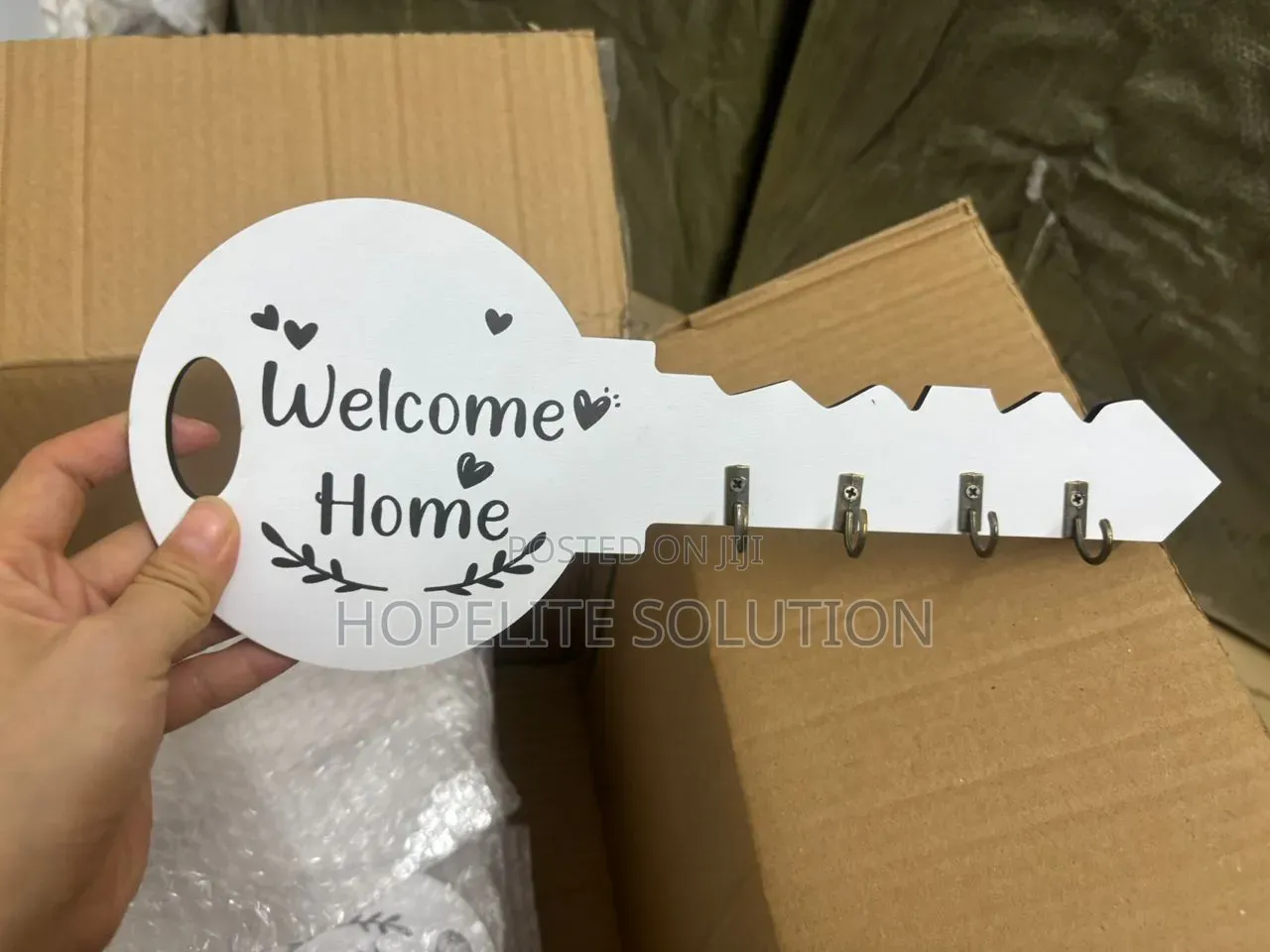 Welcome Home Wooden Key Holder With Hooks -