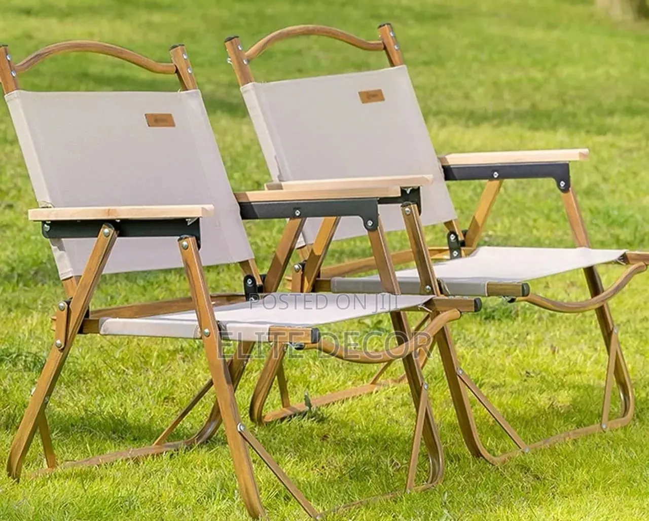 Portable Folding Camping Chair With Wooden Armrests – Sturdy M