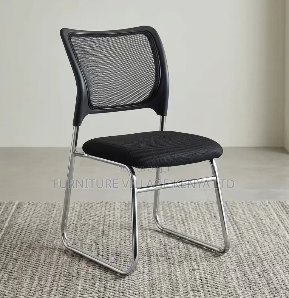 Office Chair; Mesh Chrome Non Swivel Guest Office Chair