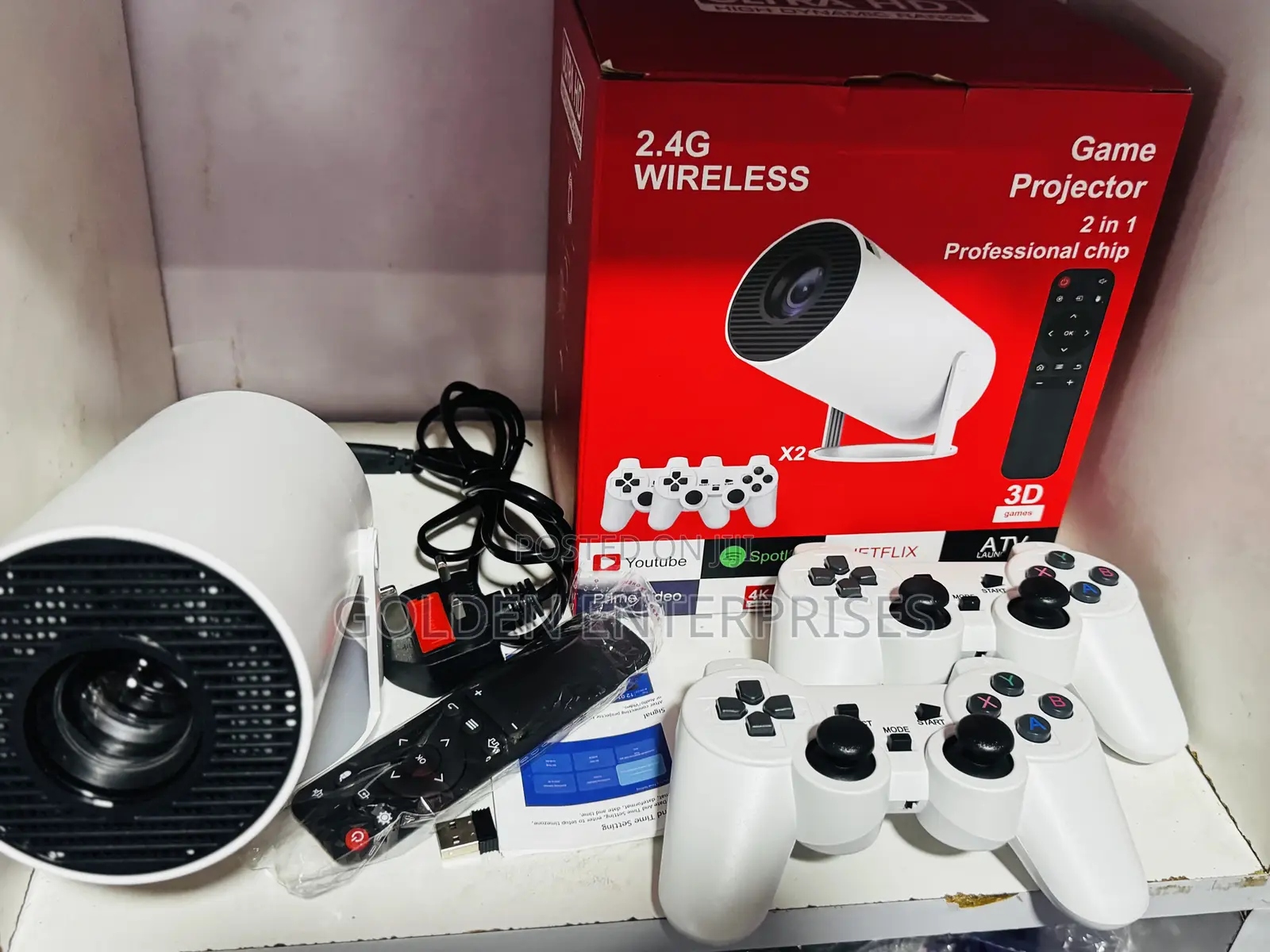 Mini HD Game Projector Console, Wireless Retro Game With Dual Gamepads
