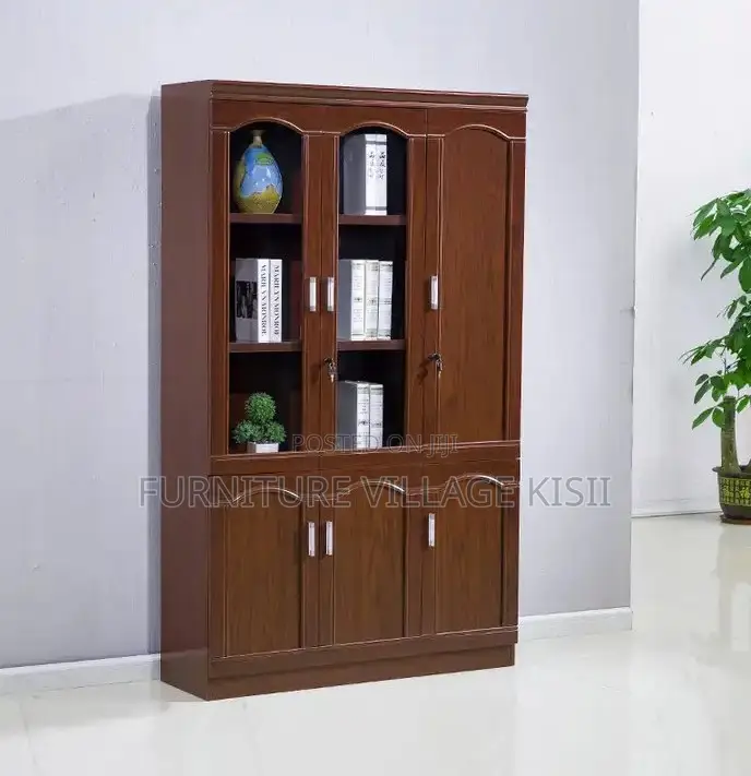 Cabinet: 3-Door Executive Mahogany Cabinet.
