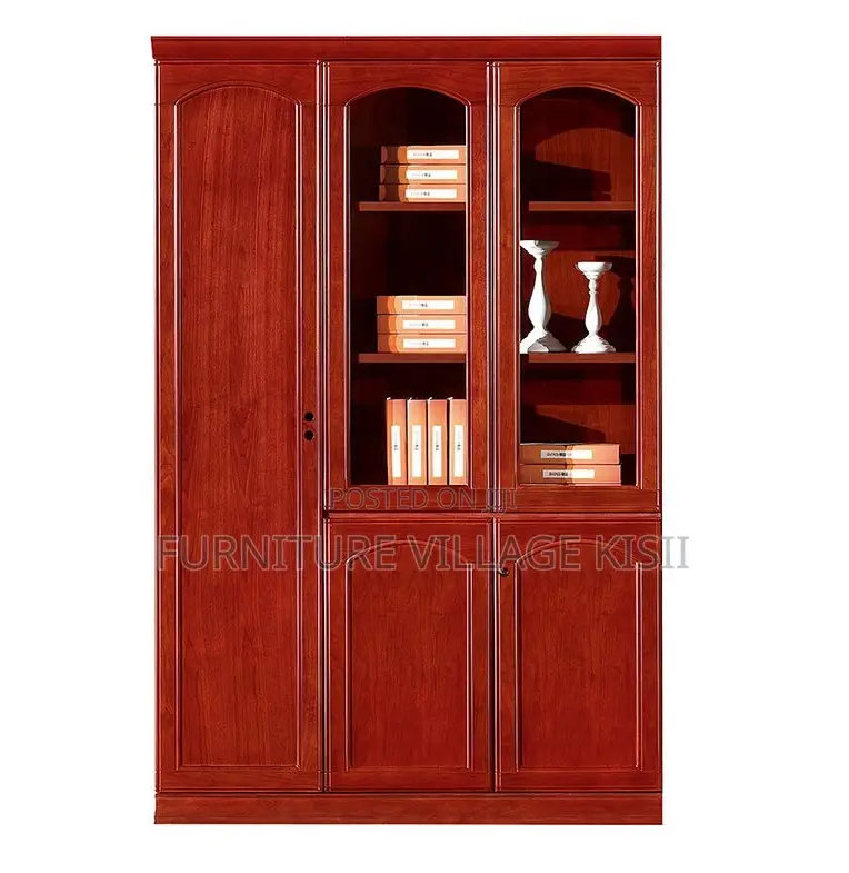 Cabinet: 3-Door Executive Mahogany Cabinet.