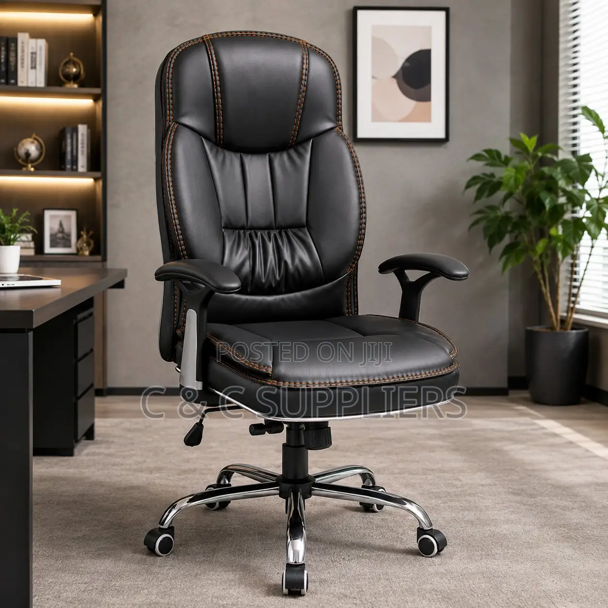 Black Leather Generic Swivel Chair.