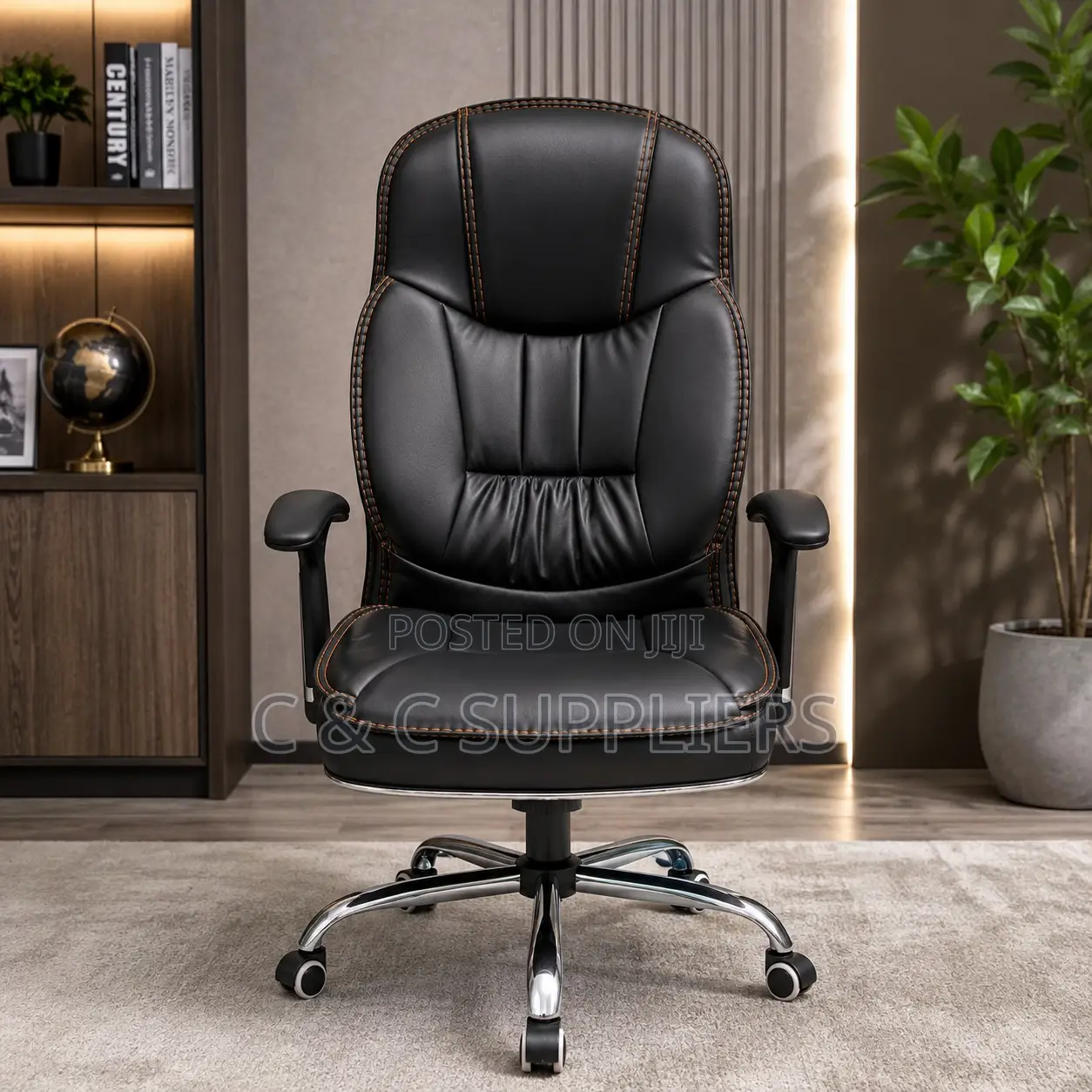 Black Leather Generic Swivel Chair.