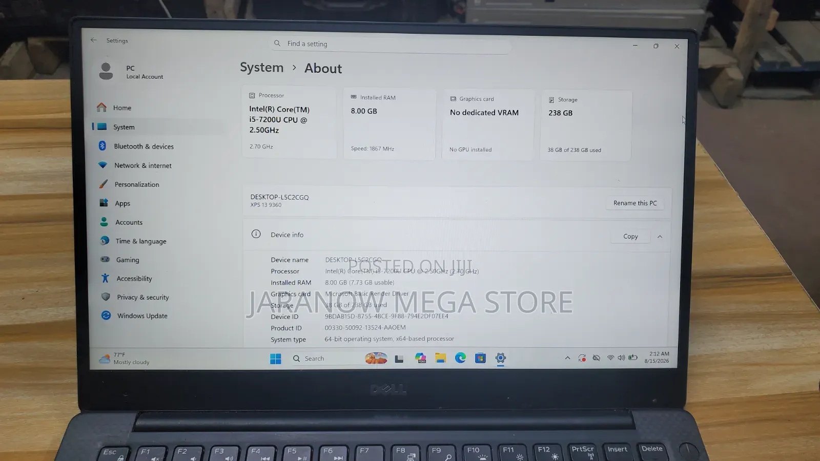 Laptop Dell XPS 13 9360 8GB Intel Core i5 SSD 256GB