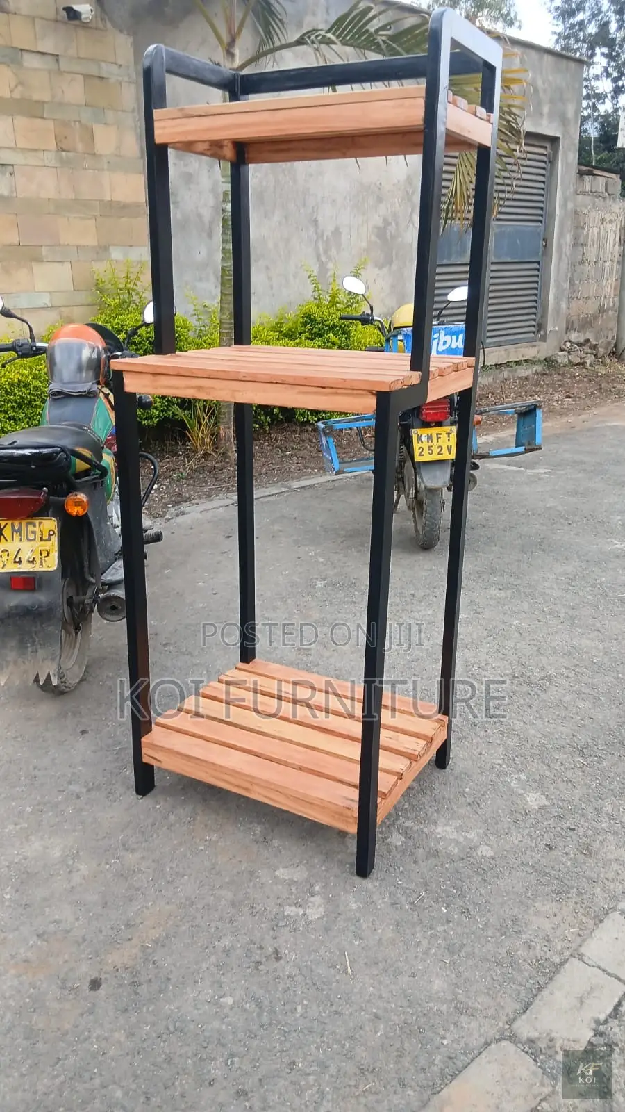 Cypress Wood and Black Machine Shelving