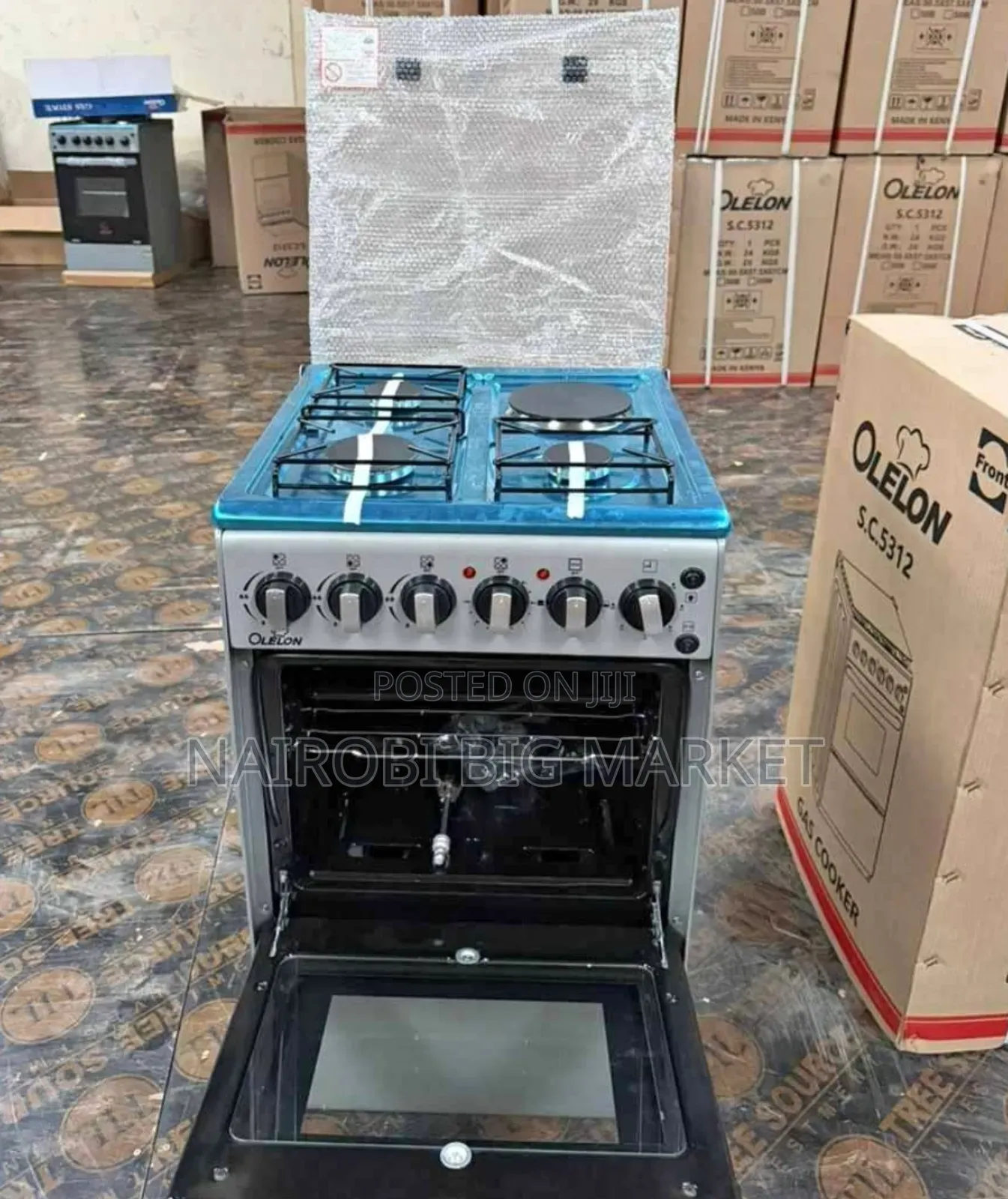New Model Silver Olelon Free Standing 3 Gas Burner +1 Electric Cooker