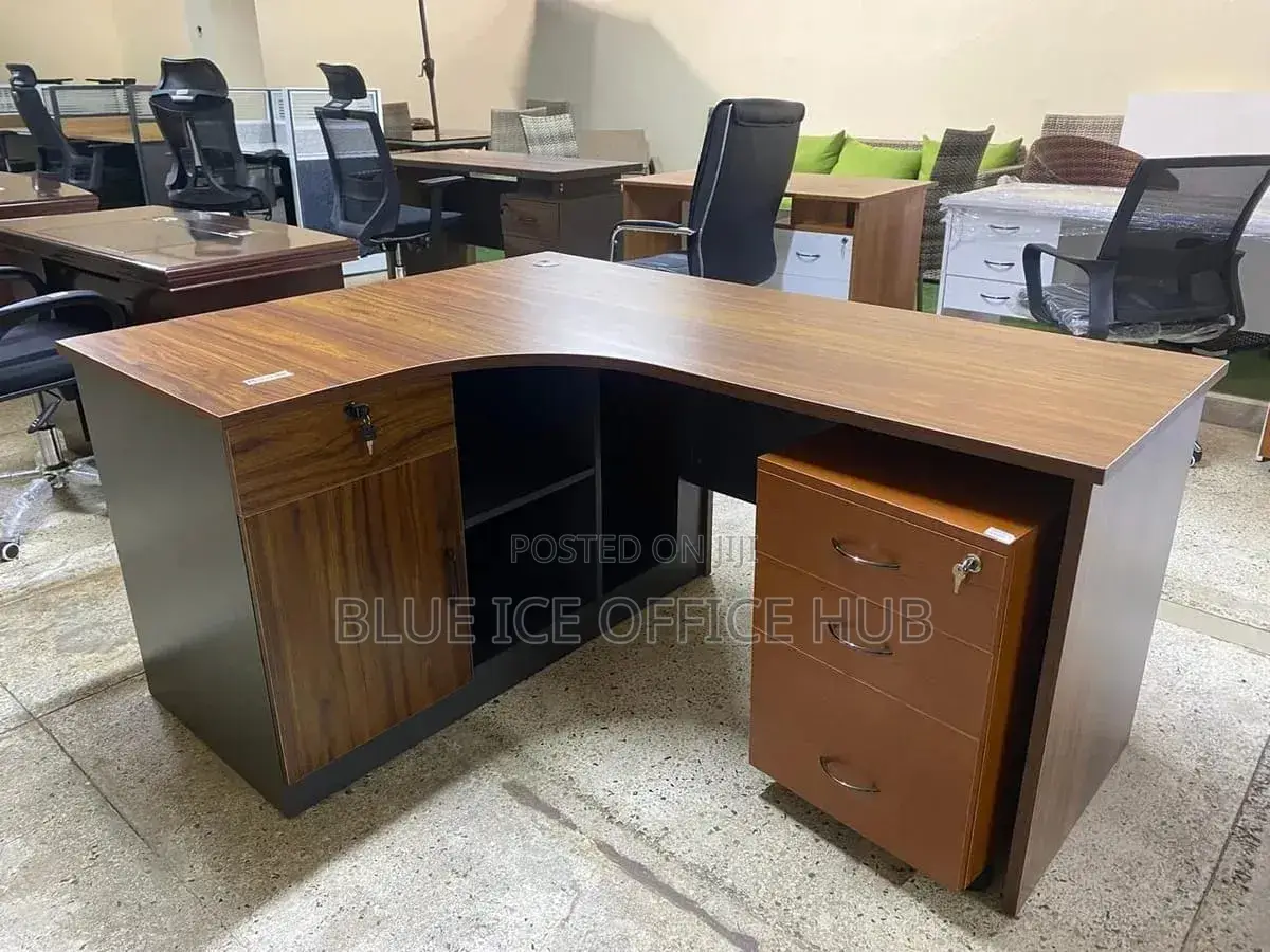 L-Shaped Executive Office Desk With Drawers Cabinet