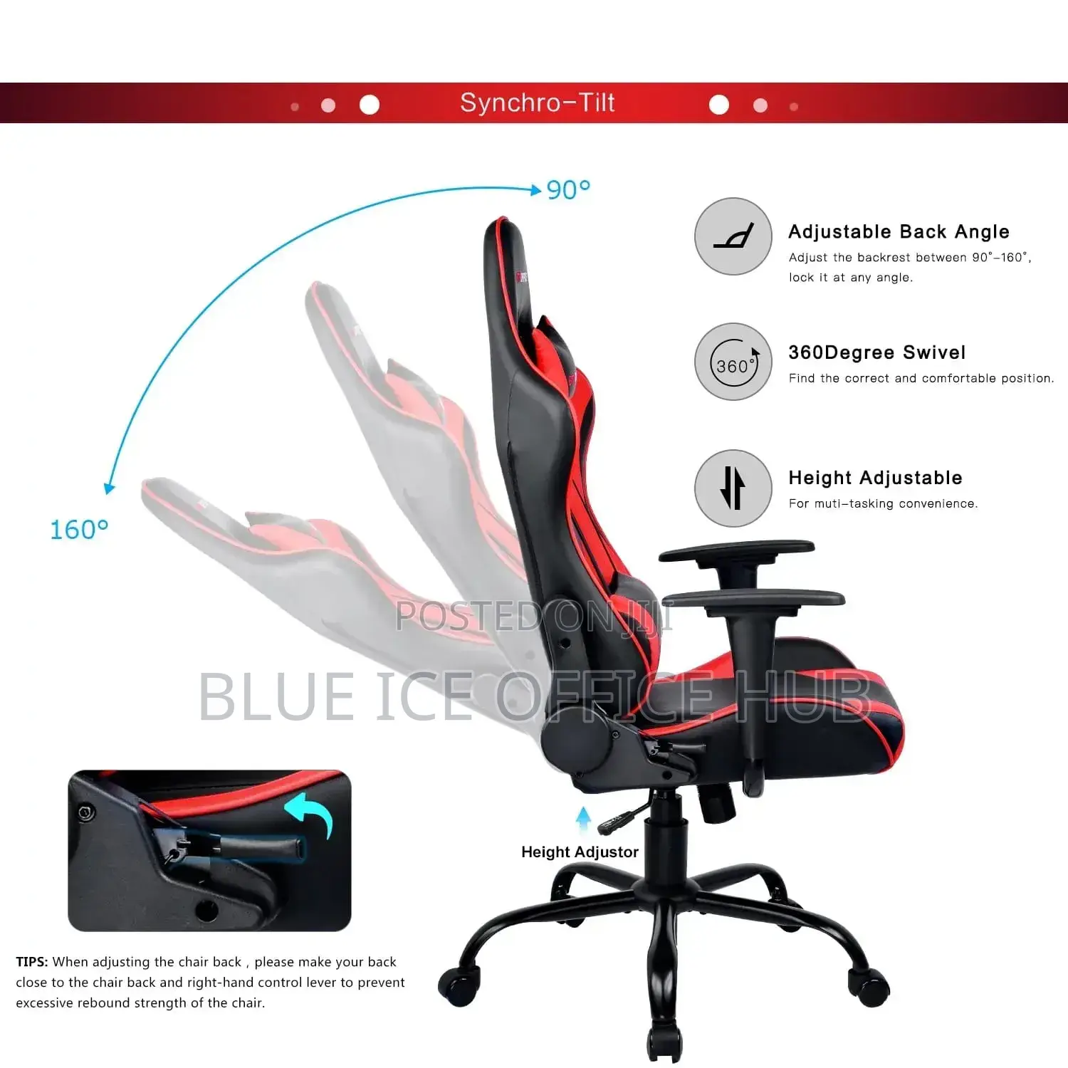 Gaming Chair With Headrest and Lumbar Support | Red Black