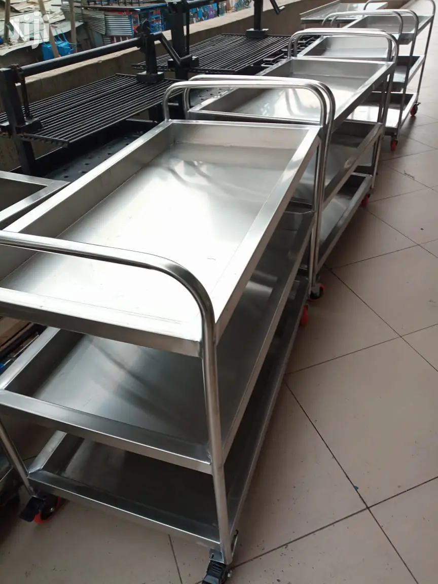 Serving Food Trolley Deep Stainless Steel 3-tier No Rails