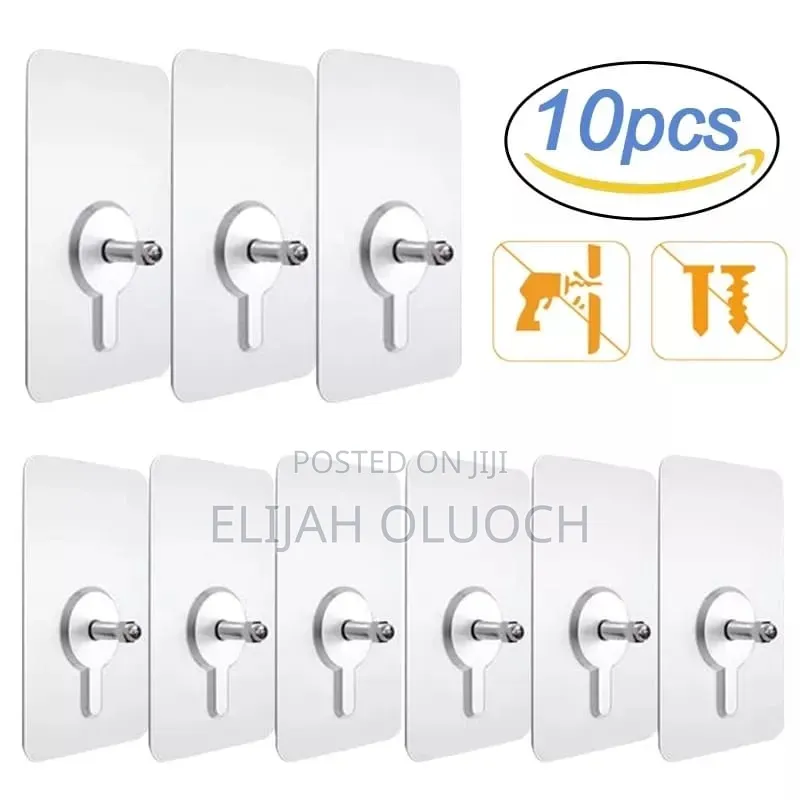 10 Pieces of Self-Adhesive Wall Hooks With Screw Bolts