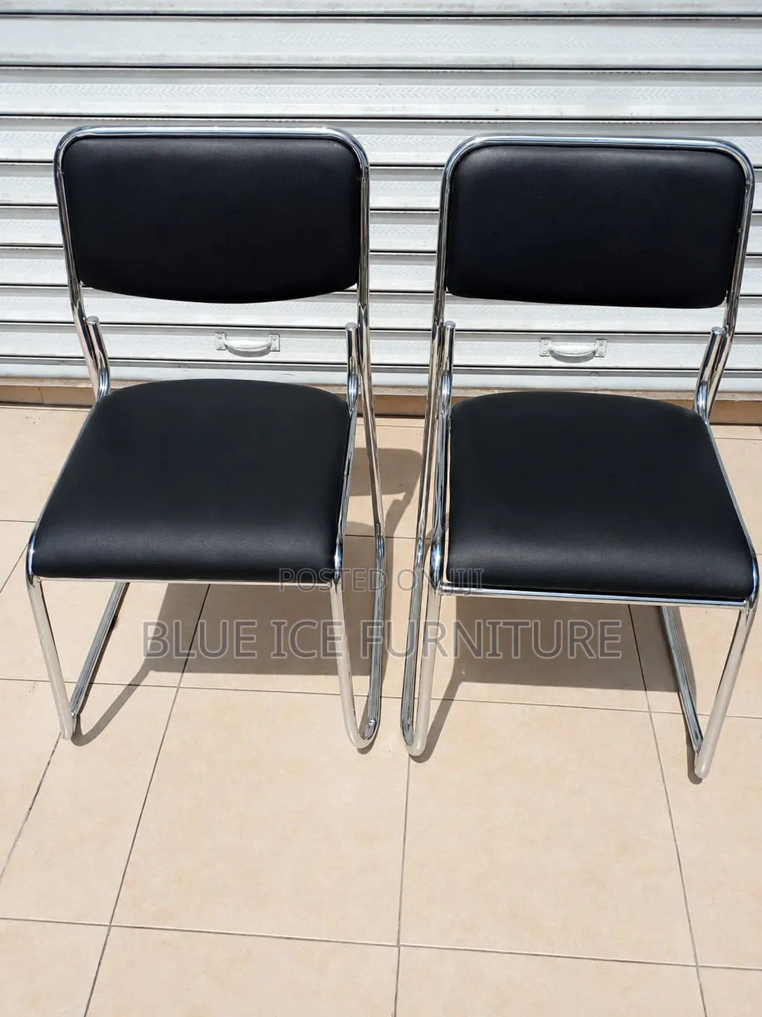 Black Leather Visitor Chair With Chrome Frame