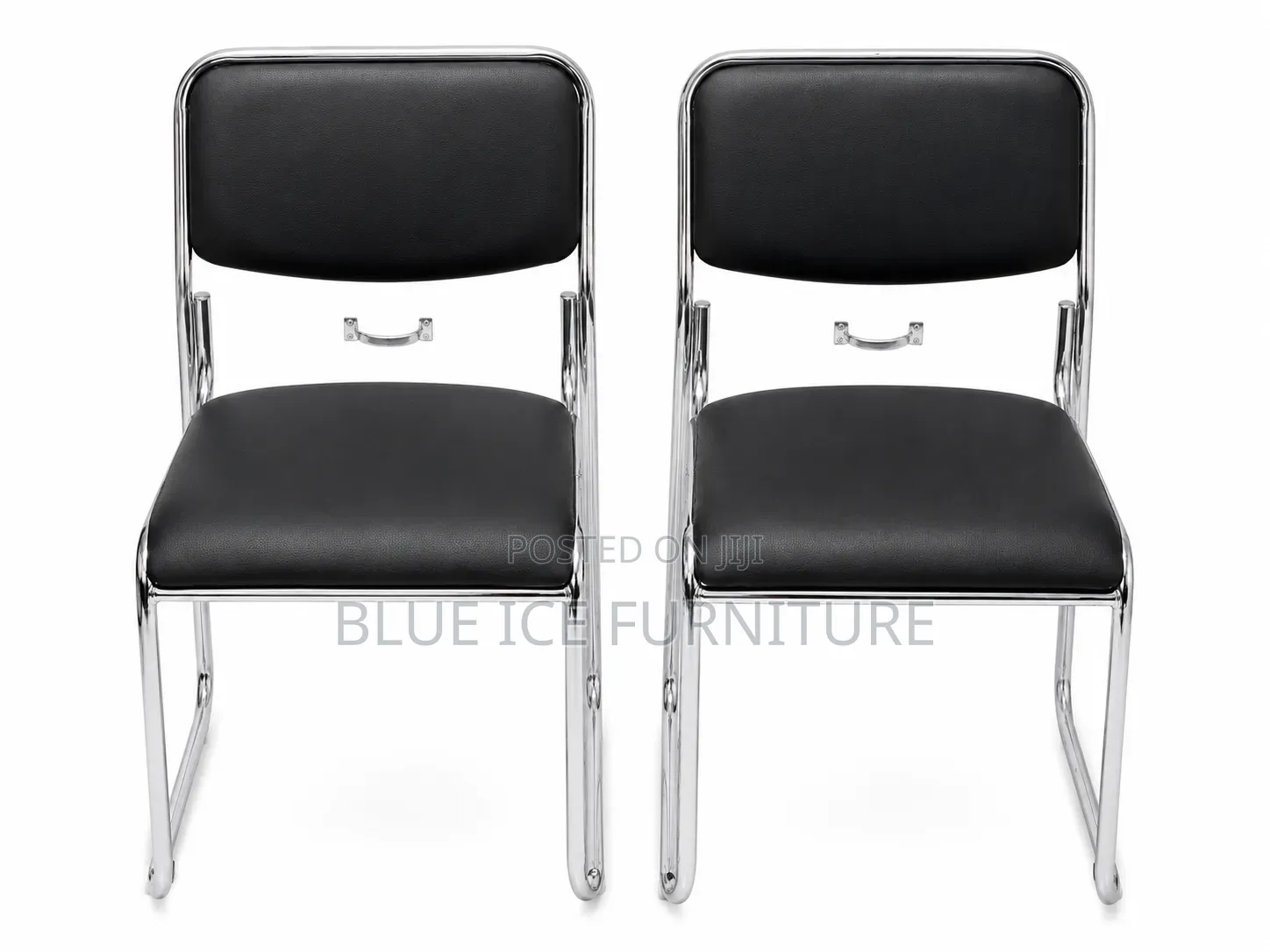 Black Leather Visitor Chair With Chrome Frame