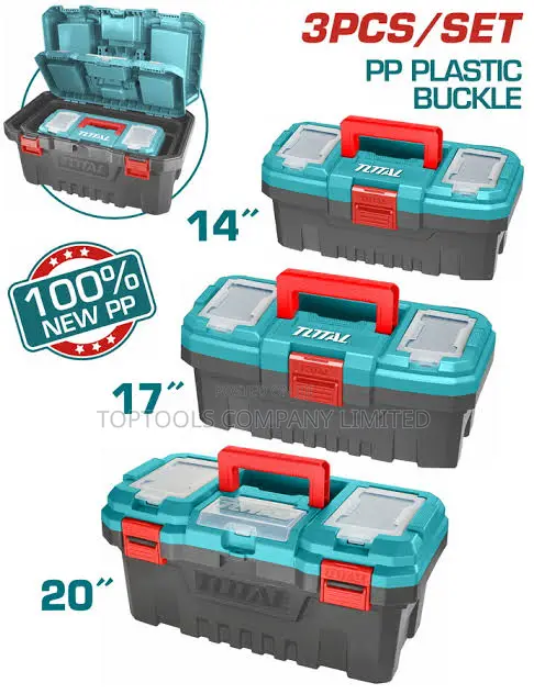 Total Pp Plastic Buckle Tool Box 3pc Set