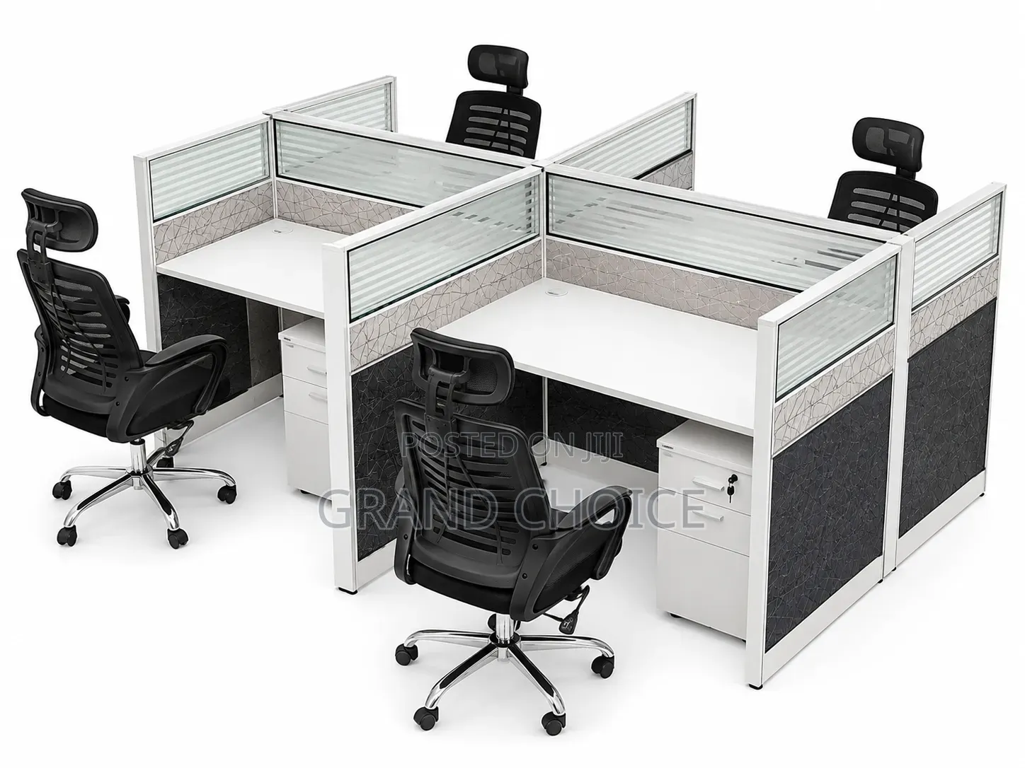 Modern 4- Way Workstation Desk With Privacy Partitions