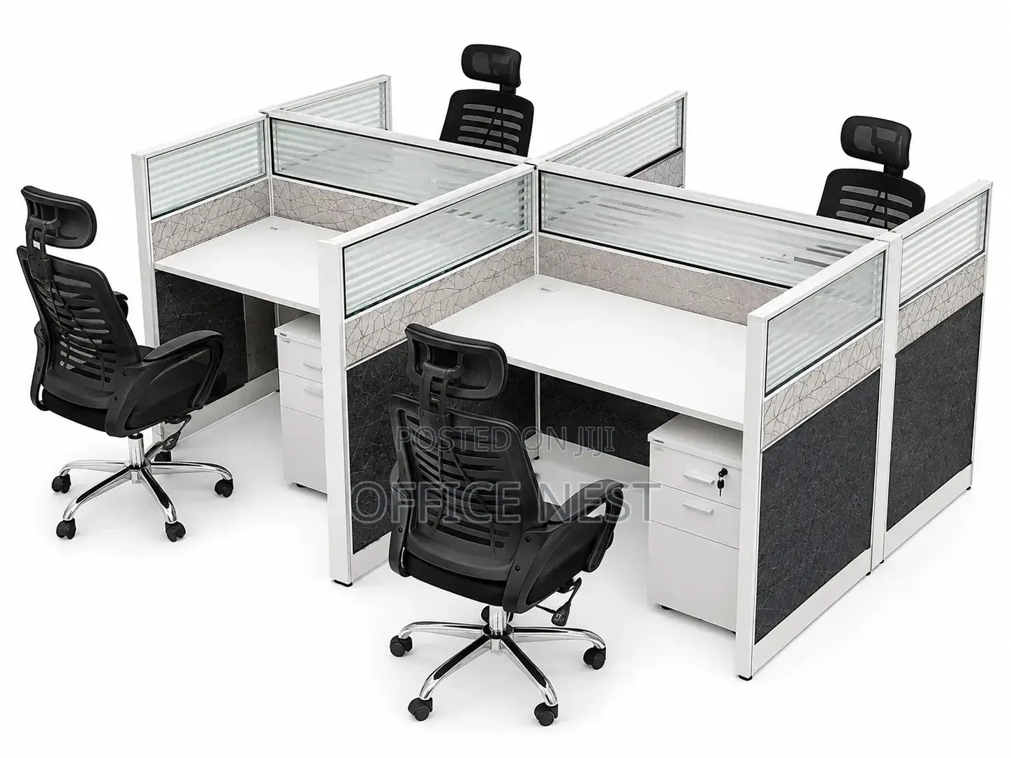 Modern 4- Way Workstation Desk With Privacy Partitions