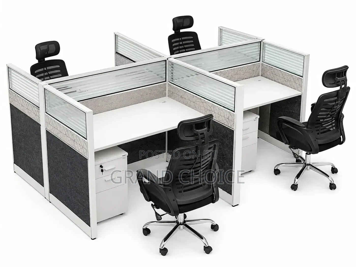 Modern 4- Way Workstation Desk With Privacy Partitions