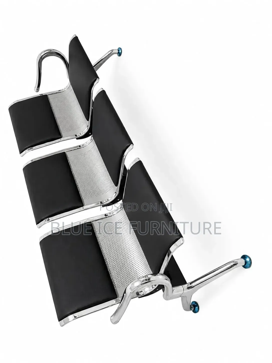 3-Seater Airport Waiting Bench With Black Seats Chrome Frame