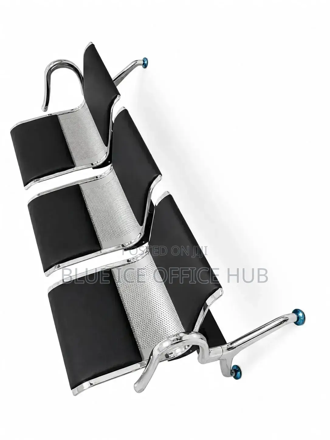 3-Seater Airport Waiting Bench With Black Seats Chrome Frame