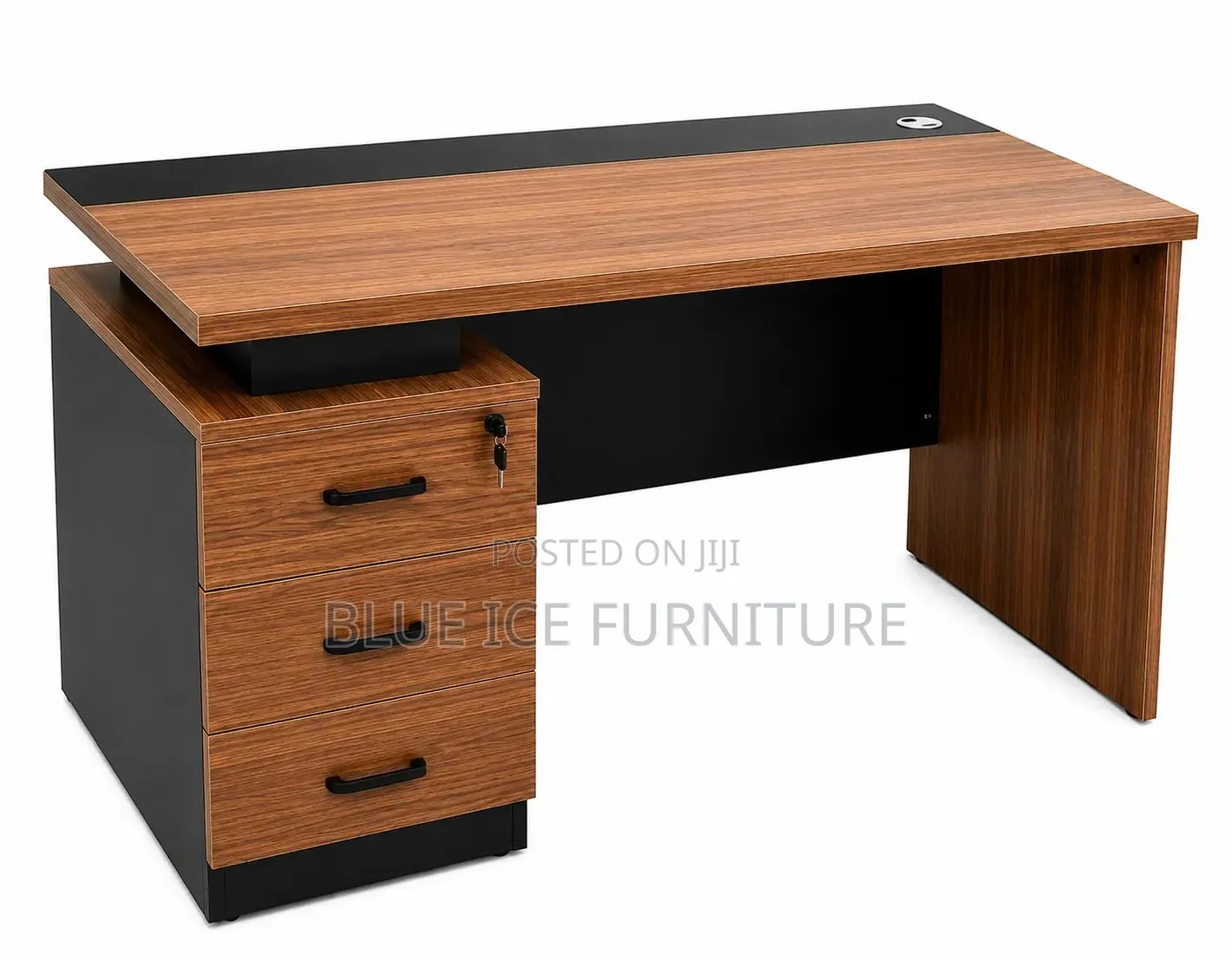 Modern Office Desk With 3 Drawers Lockable Storage – Walnut Black